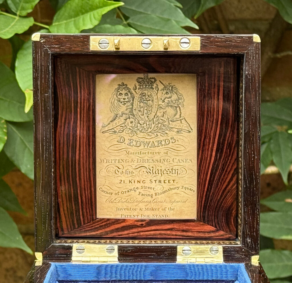 View of the lid interior from a Miniature Antique Jewellery Box by David Edwards.