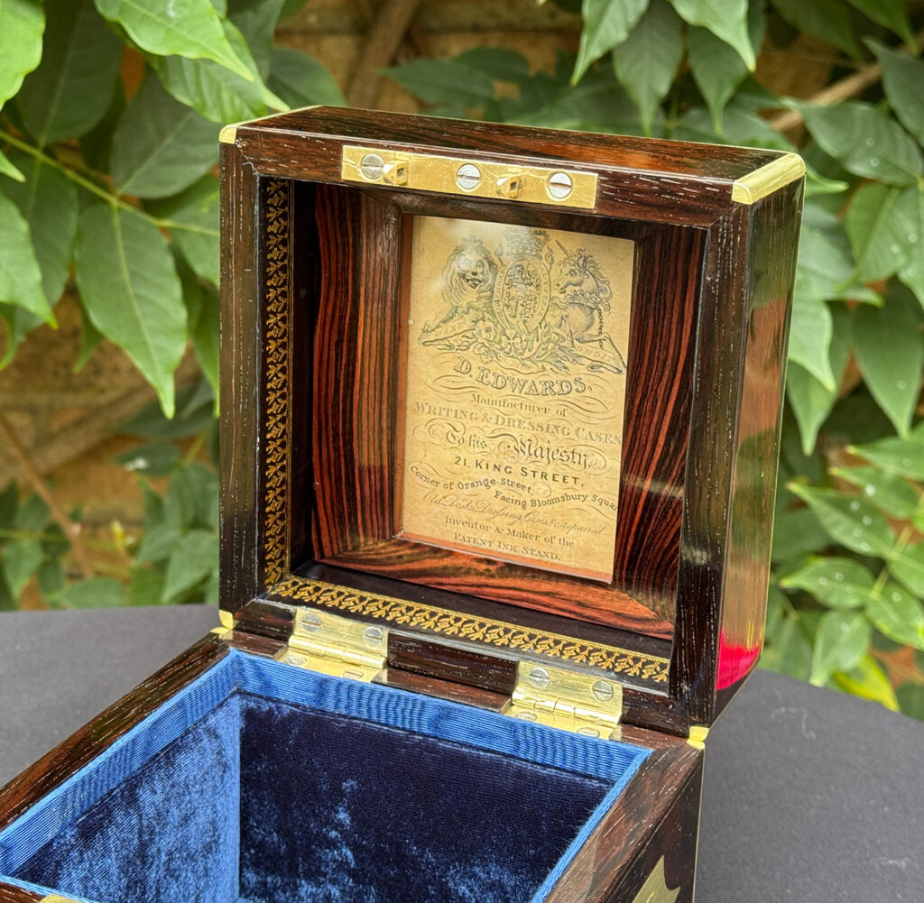 Right internal view of the lid interior from a Miniature Antique Jewellery Box by David Edwards.