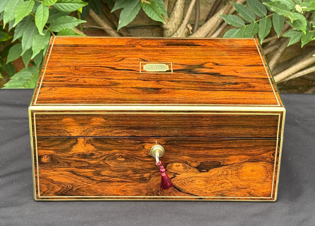 Front view of an Antique Dressing Case in Rosewood by David Edwards.