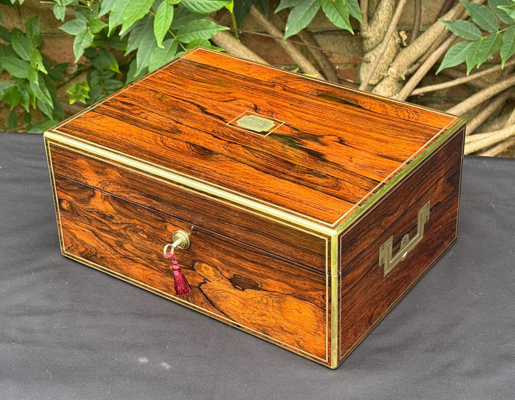 Front right view of an Antique Dressing Case in Rosewood by David Edwards.