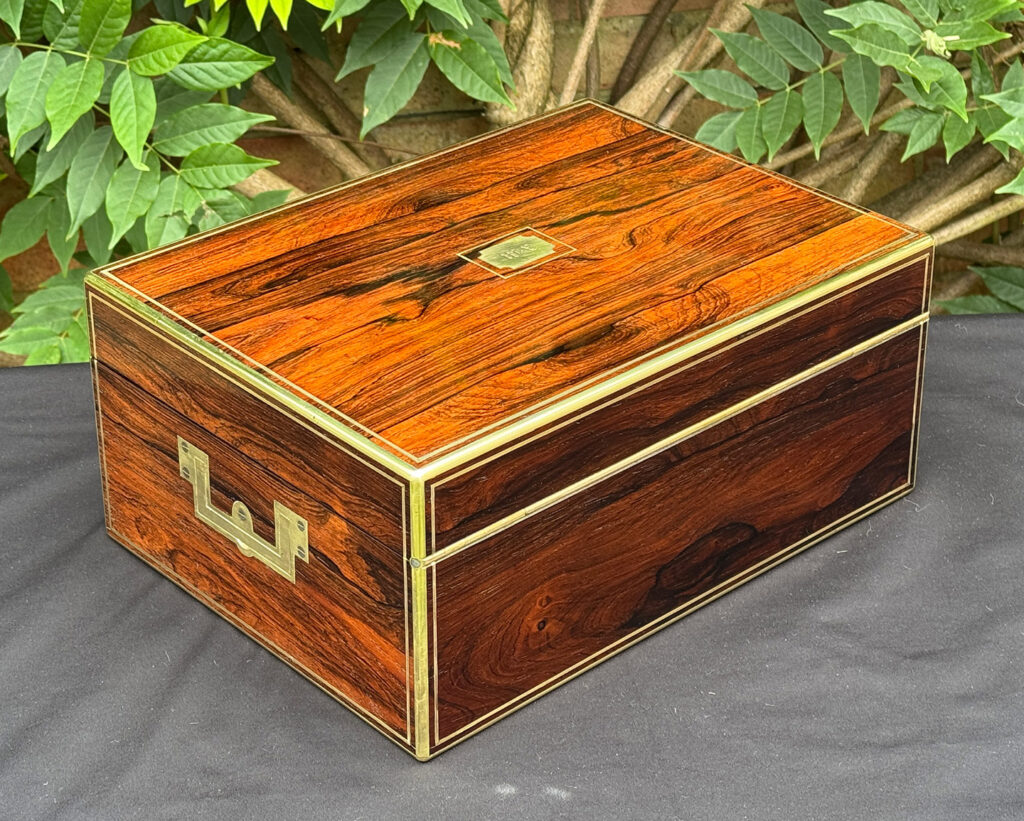 Rear right view of an Antique Dressing Case in Rosewood by David Edwards.