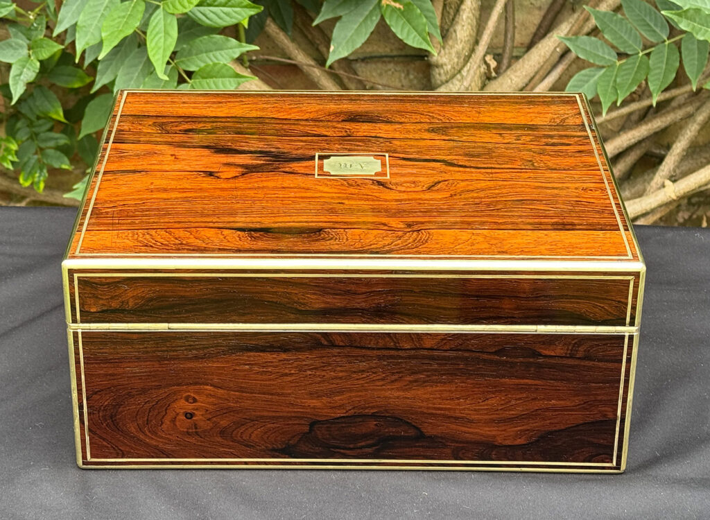 Rear view of an Antique Dressing Case in Rosewood by David Edwards.