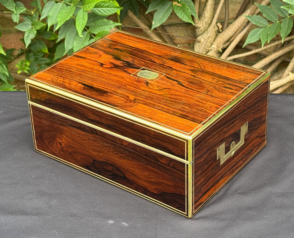 Rear left view of an Antique Dressing Case in Rosewood by David Edwards.