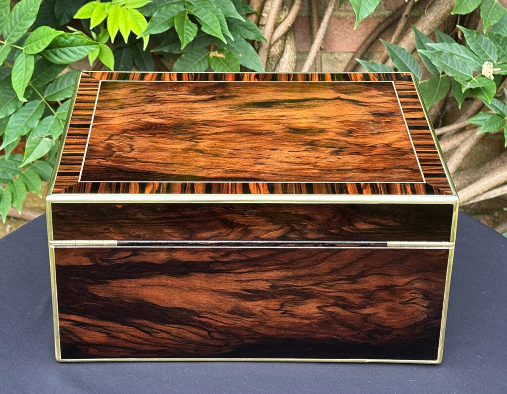 Rear view of an Antique Jewellery Box in Calamander, by Edwards.