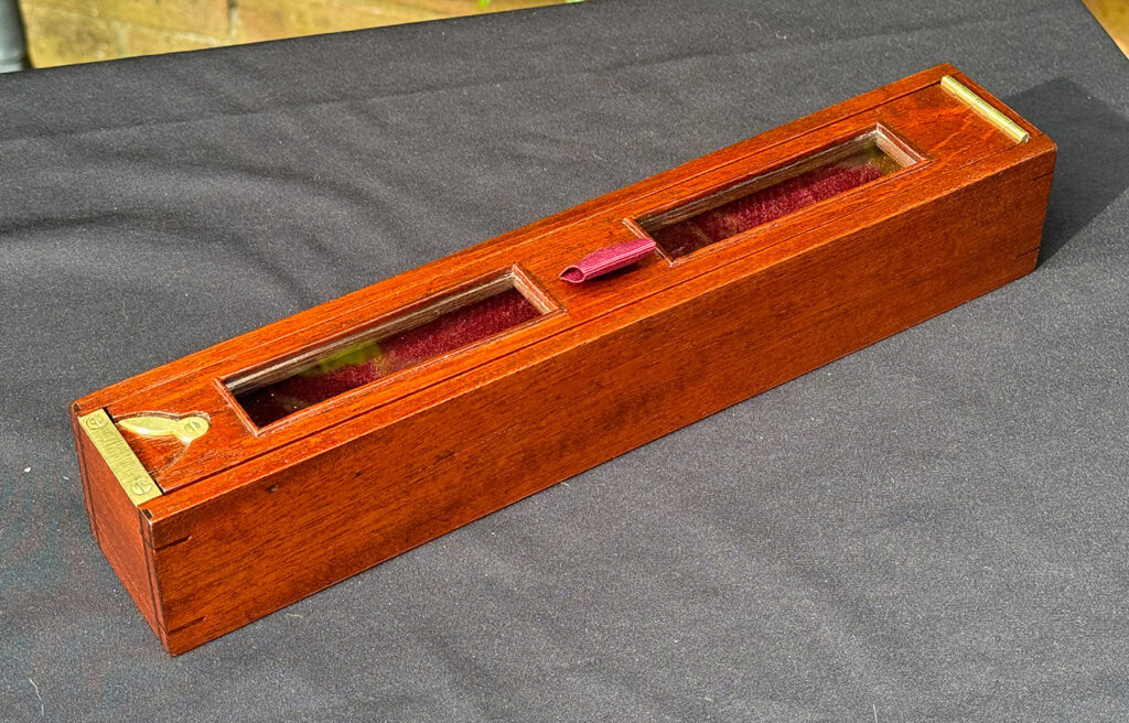 Removable travelling box from an Antique Jewellery Box with Secret Internal Travelling Box and Glass Display Area.