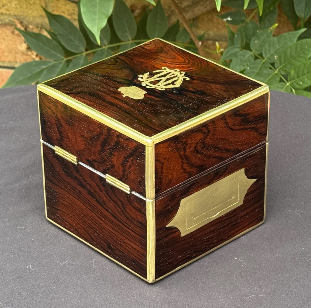 Rear left view of a Miniature Antique Jewellery Box by David Edwards.