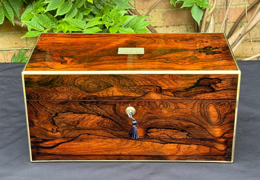 Front view of an Antique Jewellery Box in Rosewood.