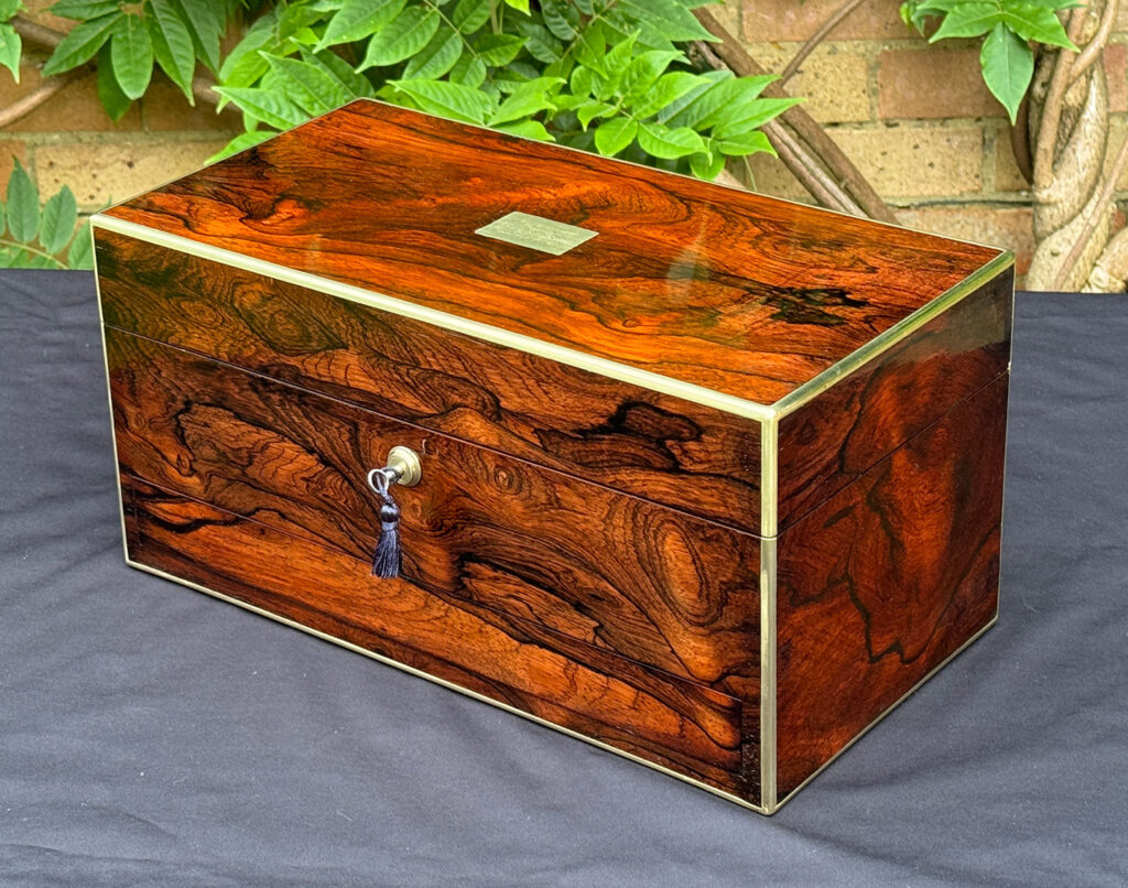 Front right view of an Antique Jewellery Box in Rosewood.