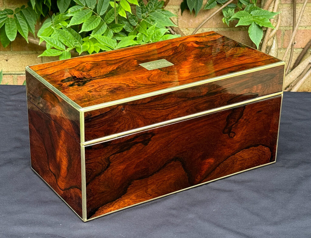 Rear right view of an Antique Jewellery Box in Rosewood.