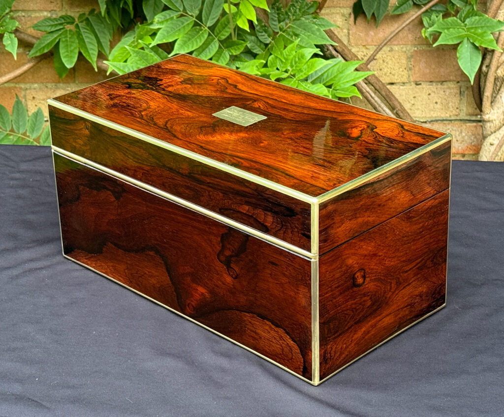 Rear left view of an Antique Jewellery Box in Rosewood.