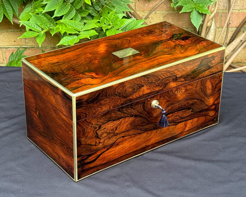 Front left view of an Antique Jewellery Box in Rosewood.