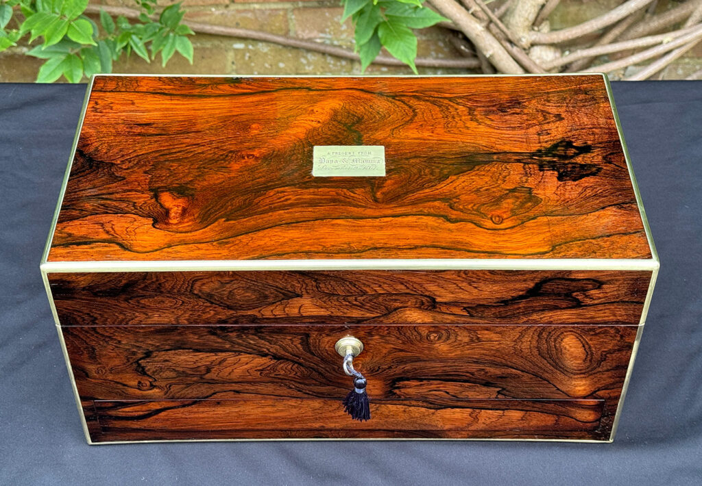Overhead view of an Antique Jewellery Box in Rosewood.