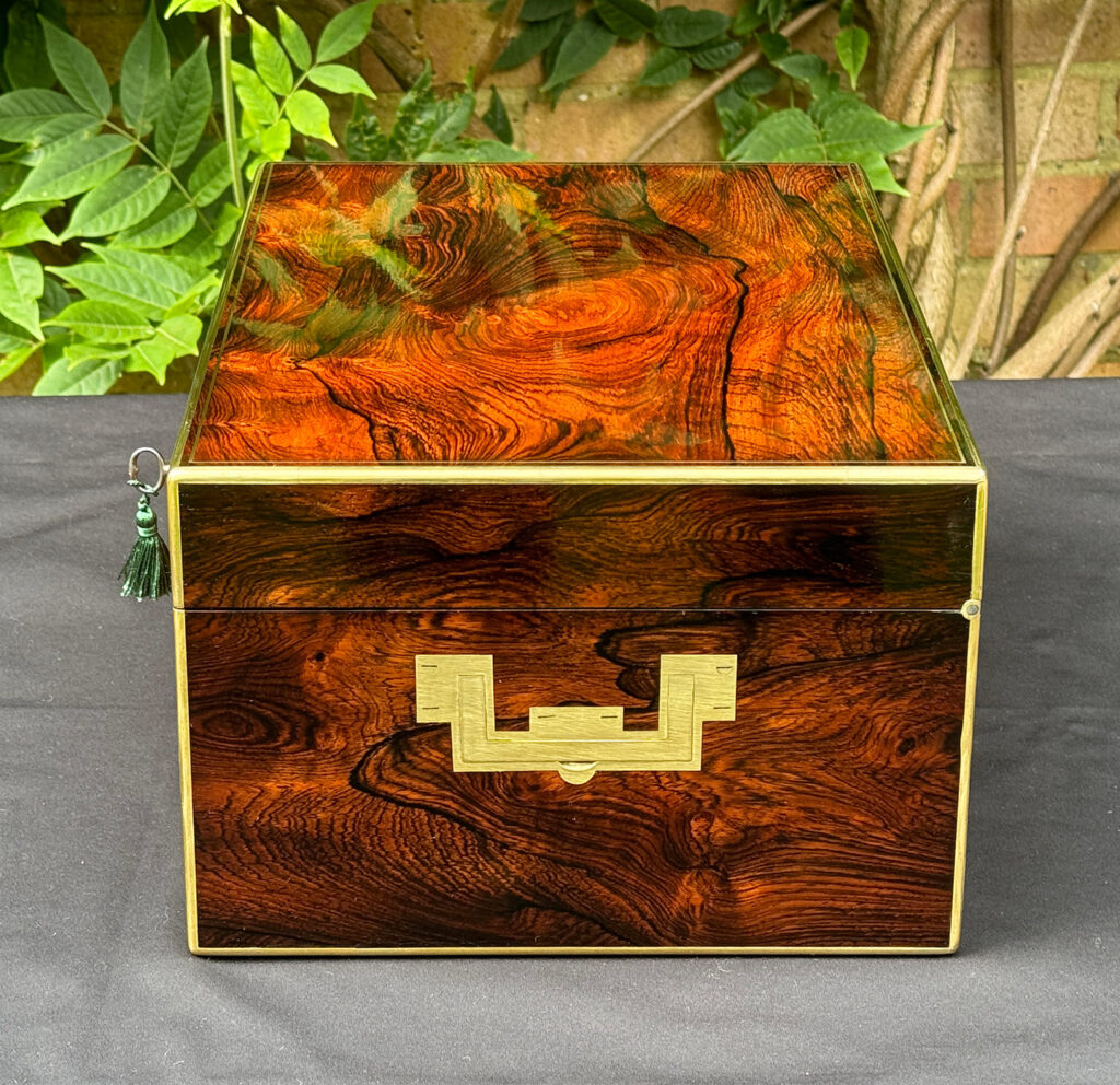 Right side view of an Antique Jewellery Box in Rosewood, by Edwards.