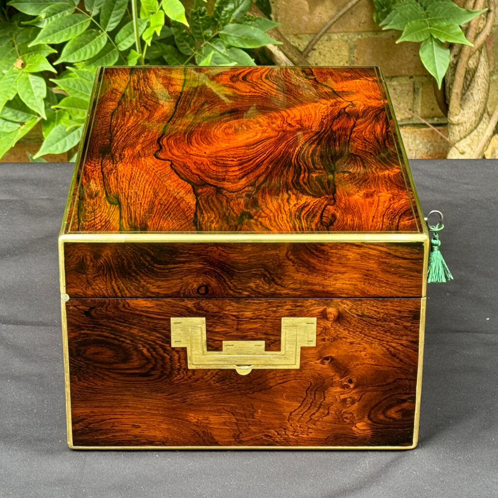 Left side view of an Antique Jewellery Box in Rosewood, by Edwards.