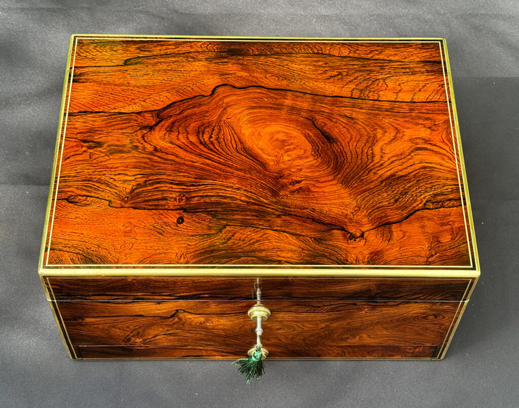 Top view of an Antique Jewellery Box in Rosewood, by Edwards.