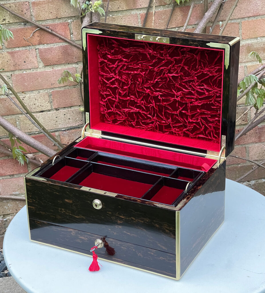 Front right internal view of an Antique Jewellery Box in Coromandel.