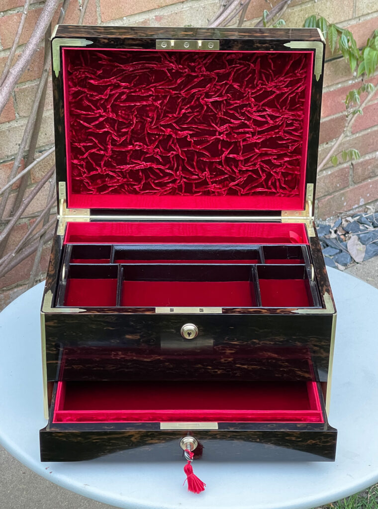 Front open view of an Antique Jewellery Box in Coromandel.