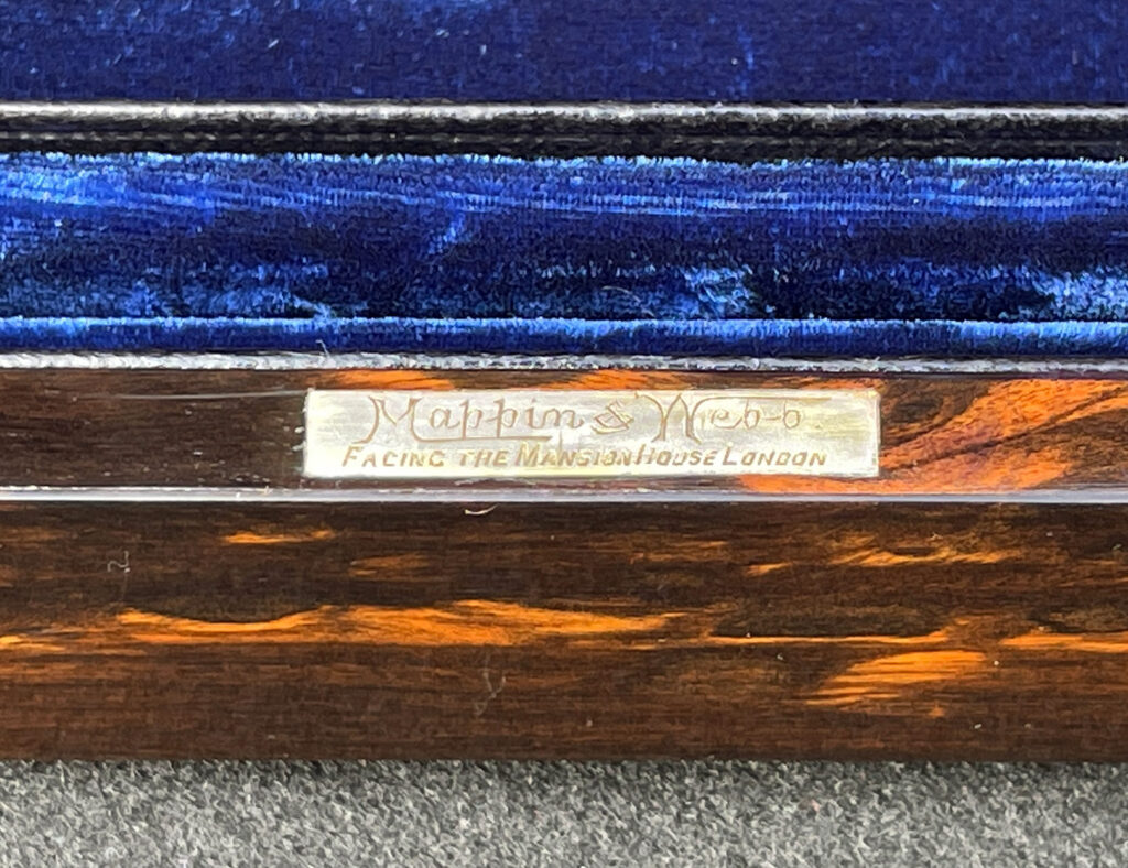 Makers plate from a Miniature Antique Dressing Case in Coromandel, by Betjemann and Sons.