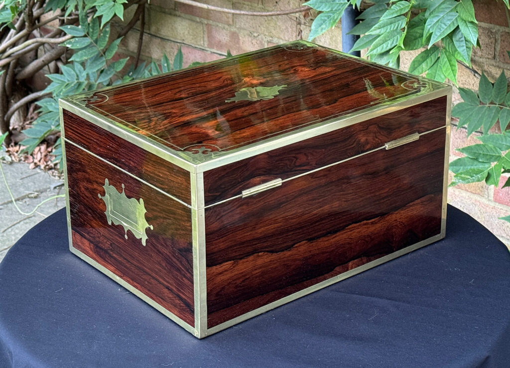 Rear right view of an Antique Jewellery Box in Rosewood, by Edwards.