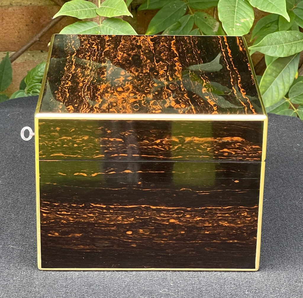 Right side view of a Miniature Antique Gentleman’s Dressing Case in Calamander.