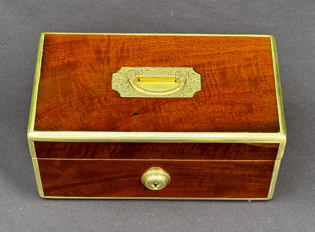 Top view of a Miniature Antique Jewellery Box in Solid Mahogany.