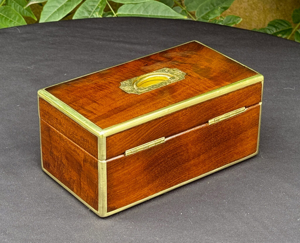 Rear right view of a Miniature Antique Jewellery Box in Solid Mahogany.