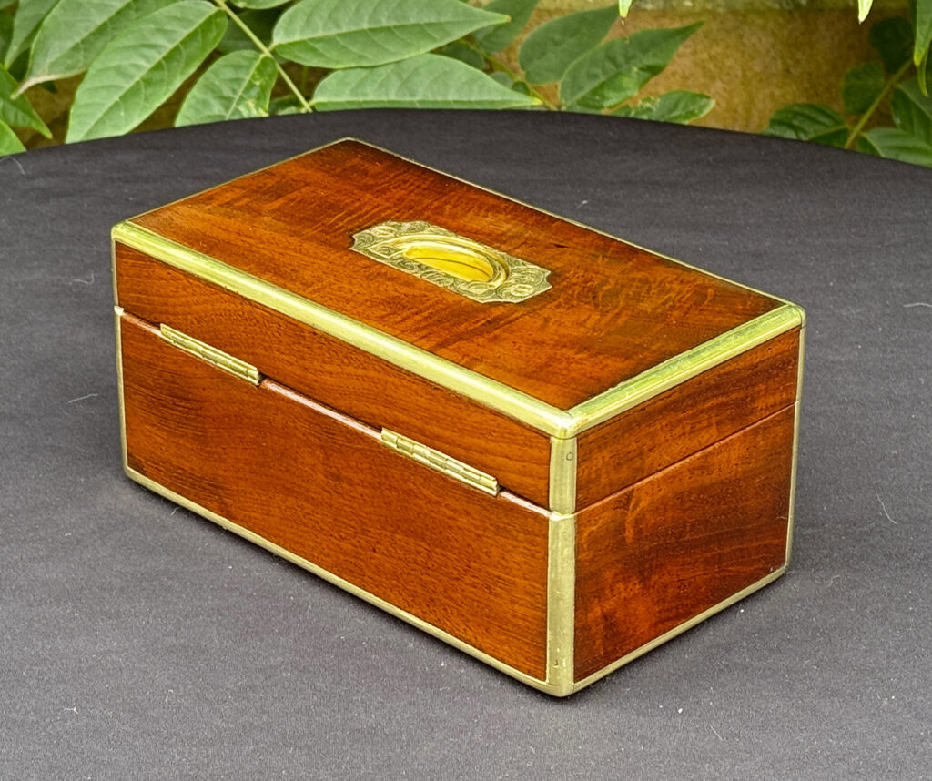 Rear left view of a Miniature Antique Jewellery Box in Solid Mahogany.