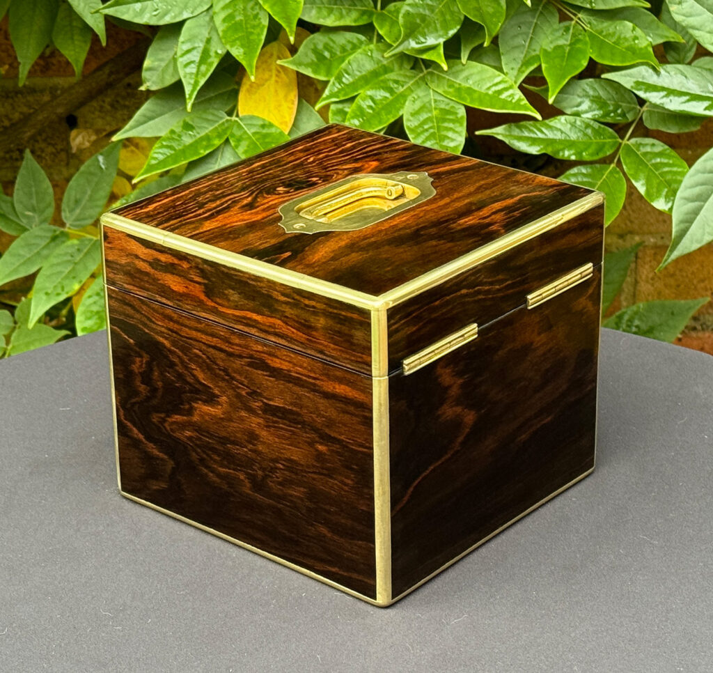 Rear right view of an Antique Miniature Coromandel Cubed Jewellery Box.