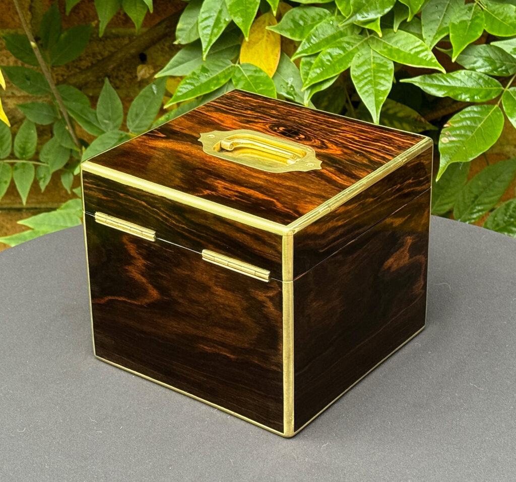 Rear left view of an Antique Miniature Coromandel Cubed Jewellery Box.