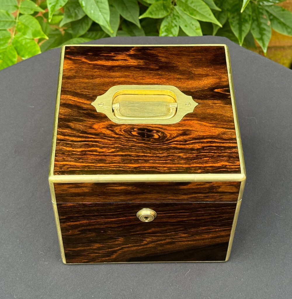 Top view of an Antique Miniature Coromandel Cubed Jewellery Box.
