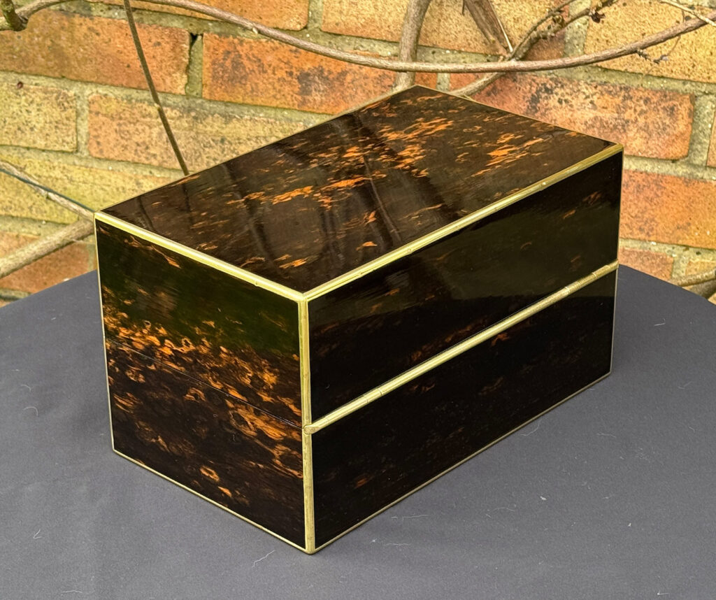 Rear right view of an Antique 180-Degree Opening Travelling Jewellery Box in Coromandel.
