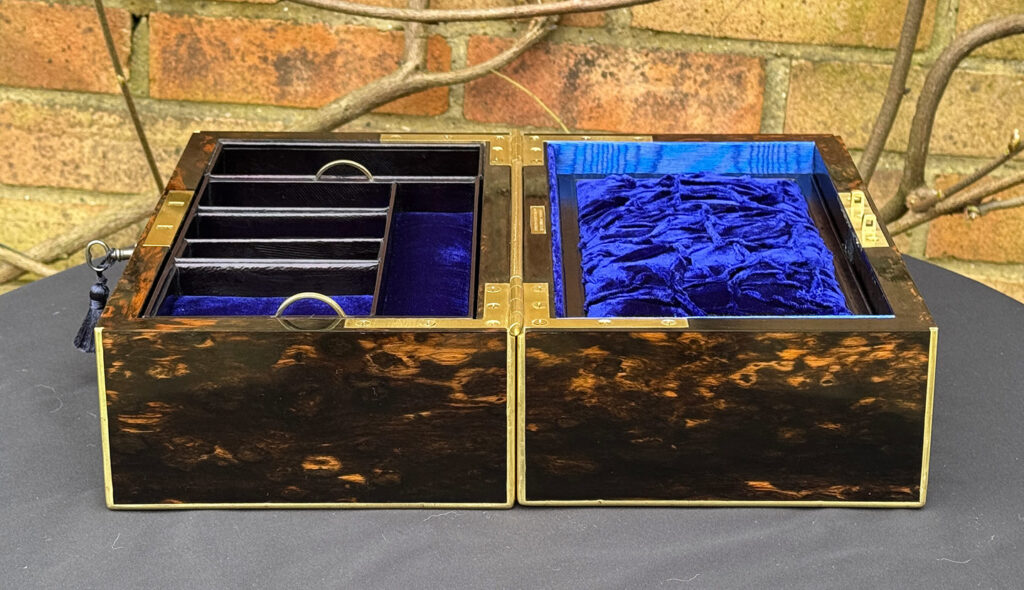 Right side internal view of an Antique 180-Degree Opening Travelling Jewellery Box in Coromandel.