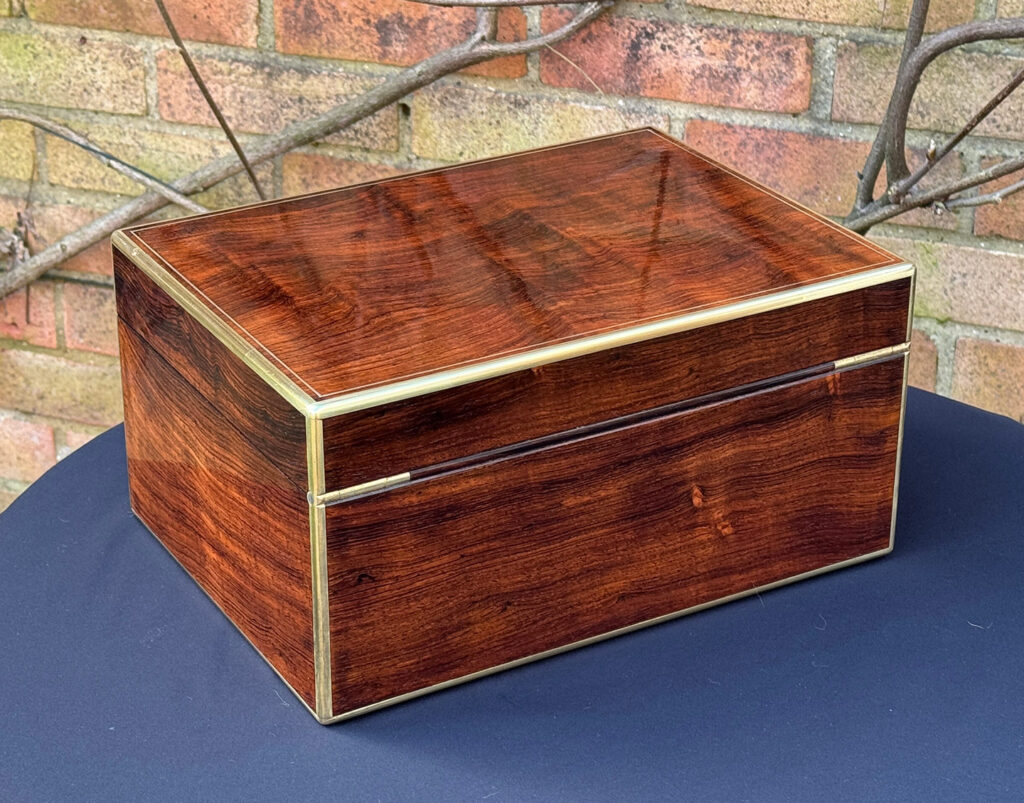 Rear right view of an Antique Jewellery Box in Rosewood, by Edwards.