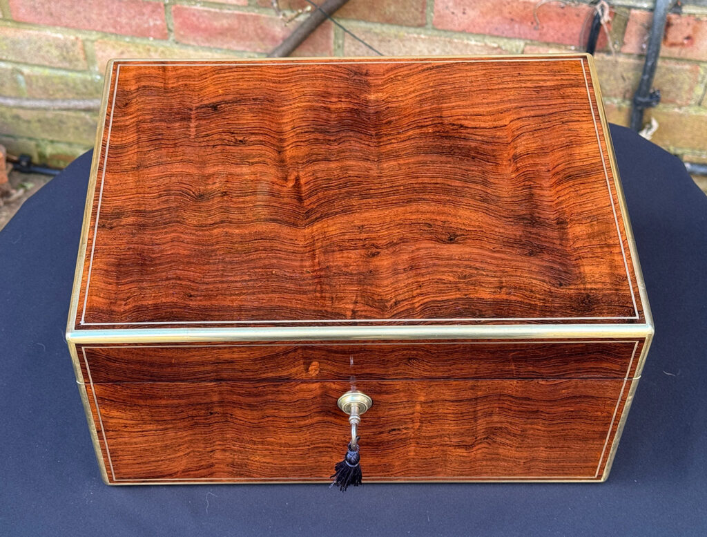 Top view of an Antique Jewellery Box in Rosewood, by Edwards.
