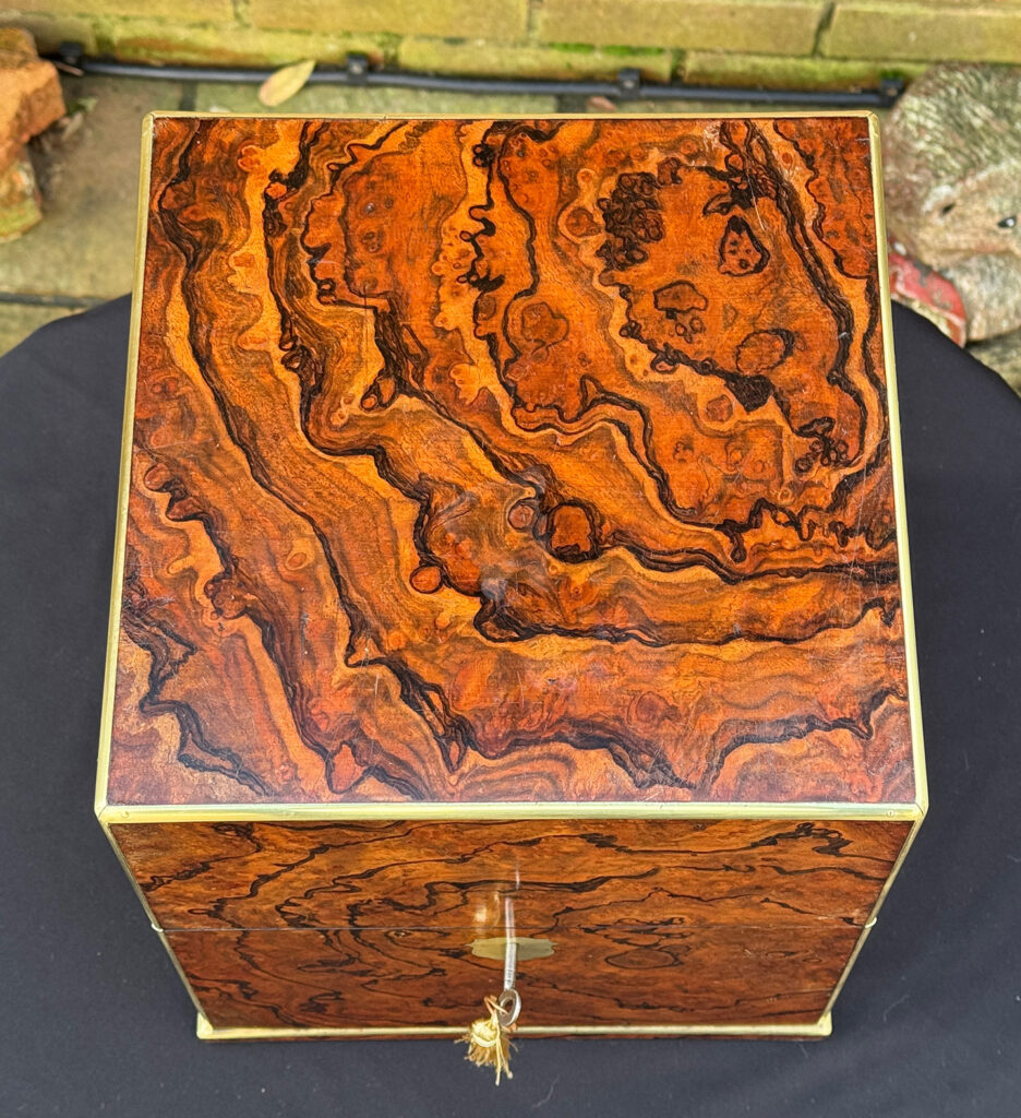 Top view of an Antique Jewellery Box in Figured Walnut, by George Betjemann and Sons.