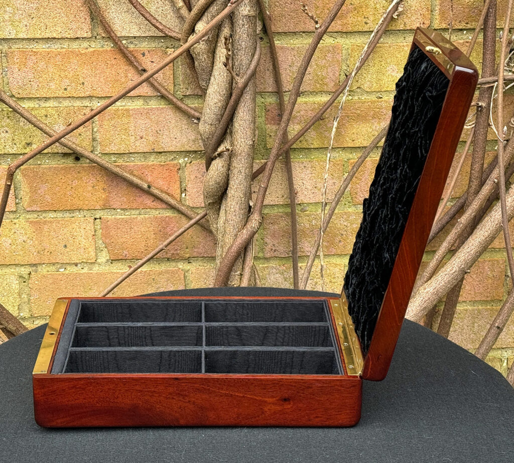 Right side internal view of a Large French Antique Travelling Jewellery Box in Cuban Mahogany.