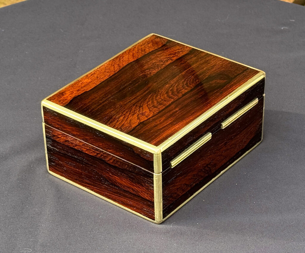 Rear right view of a Miniature Antique Jewellery Box in Rosewood, by Edwards.
