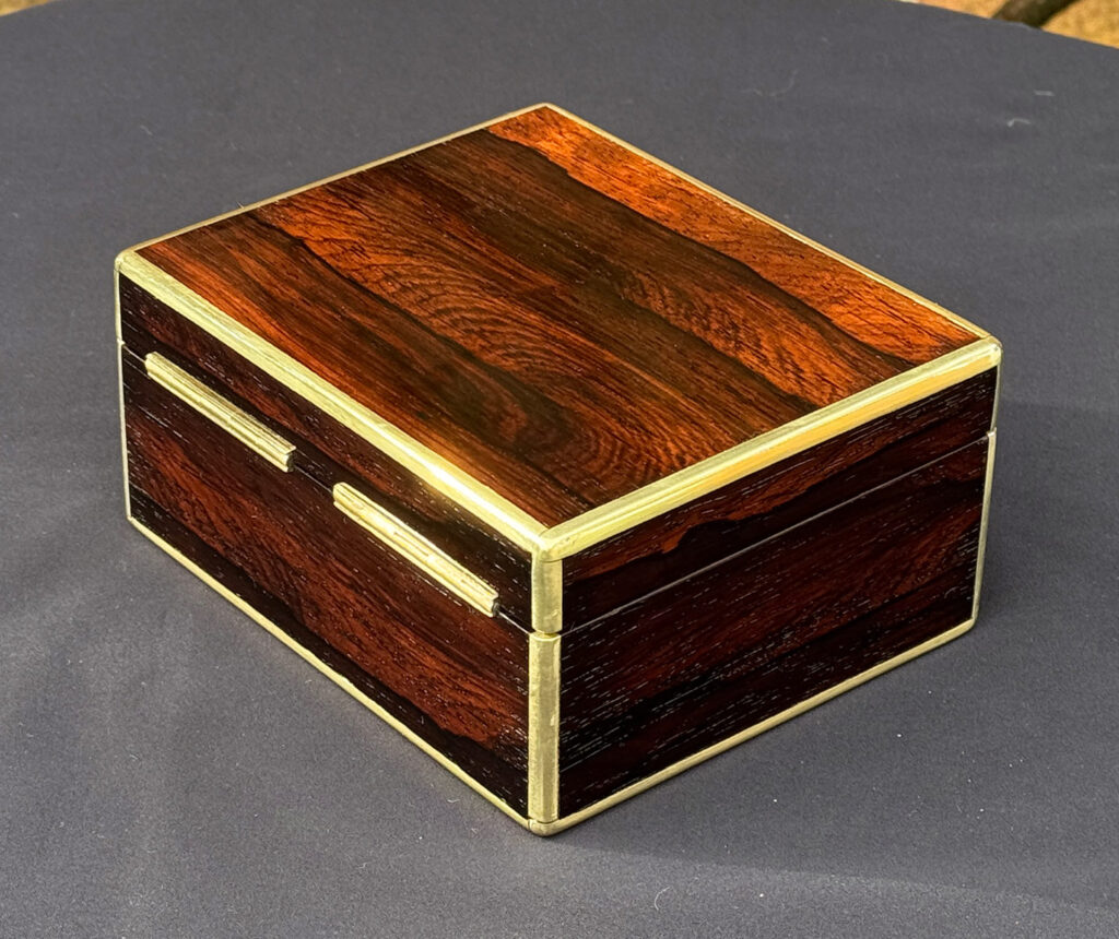 Rear left view of a Miniature Antique Jewellery Box in Rosewood, by Edwards.