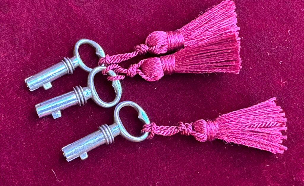 Three Bramah keys from a Large Antique Jewellery Strong Box with Three Bramah Locks.