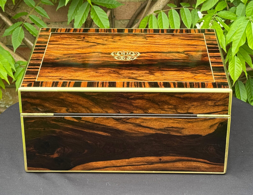 Rear view of an Antique Jewellery Box in Calamander, by Edwards.