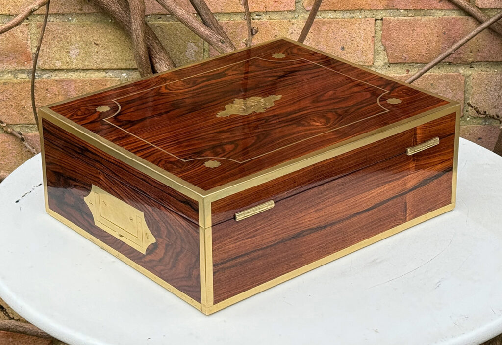 Rear right view of a Very Rare 1816 Edwards Retail Presentation Kingwood Jewellery Box.