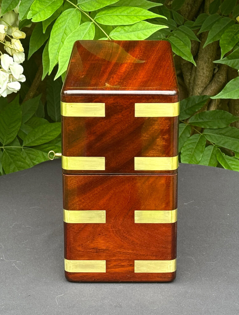 Right side view of an Antique Jewellery Strong Box in Cuban Mahogany, by Leuchars.