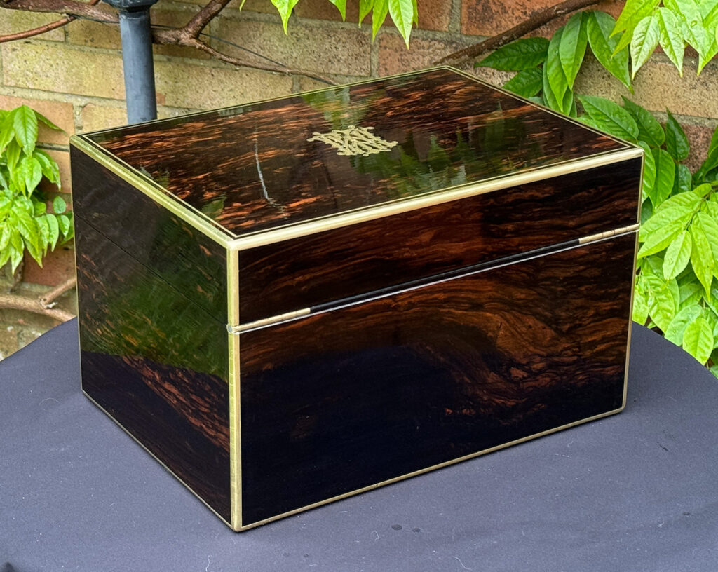 Rear right view of an Antique Jewellery Box in Coromandel, by Asprey.