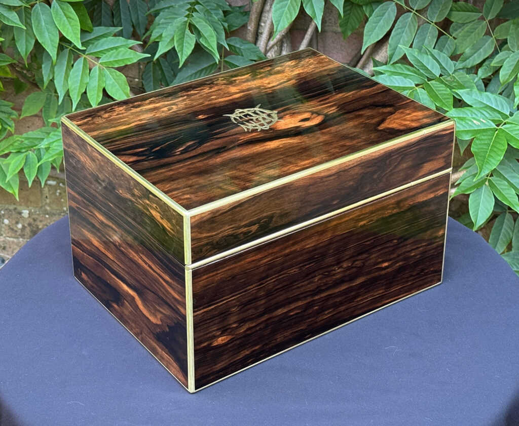 Rear right view of an Antique Jewellery Box in Coromandel by Pittway Brothers.