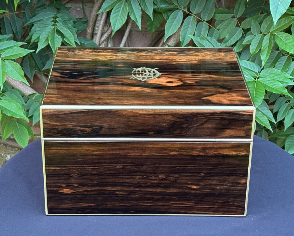 Rear view of an Antique Jewellery Box in Coromandel by Pittway Brothers.