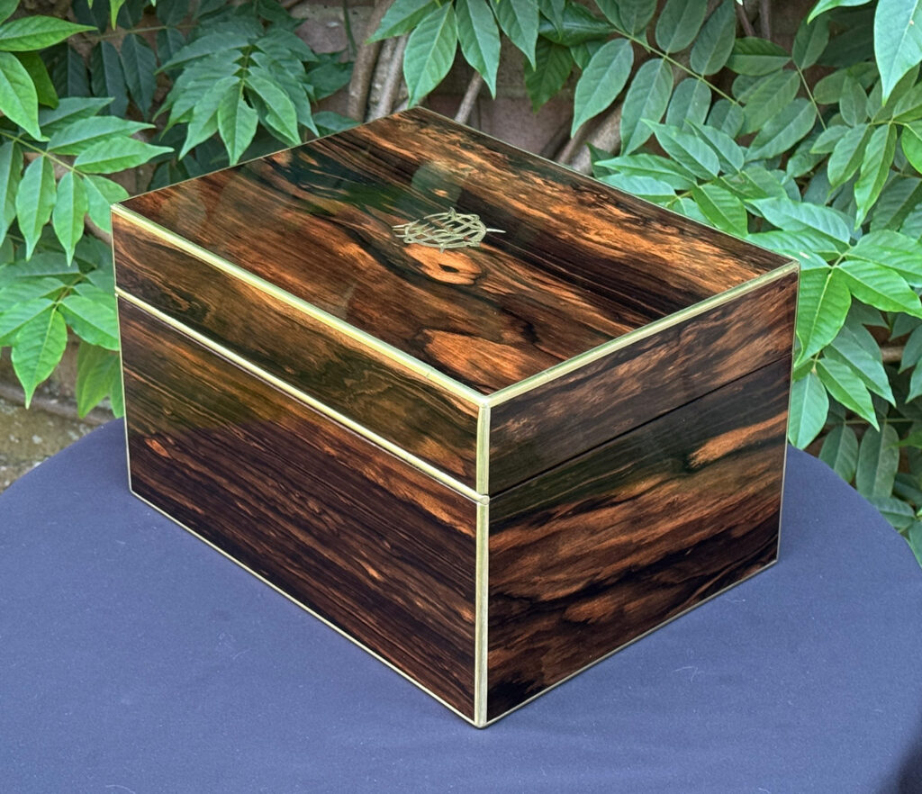 Rear left view of an Antique Jewellery Box in Coromandel by Pittway Brothers.