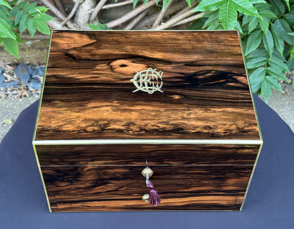 Top view of an Antique Jewellery Box in Coromandel by Pittway Brothers.