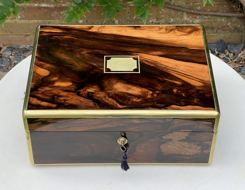 Overhead view of an Antique Jewellery Box in Calamander.