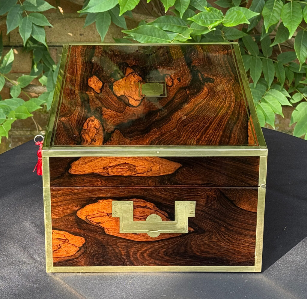 Right side view of an Antique Jewellery Box in Rosewood with Bramah Lock, by David Edwards.