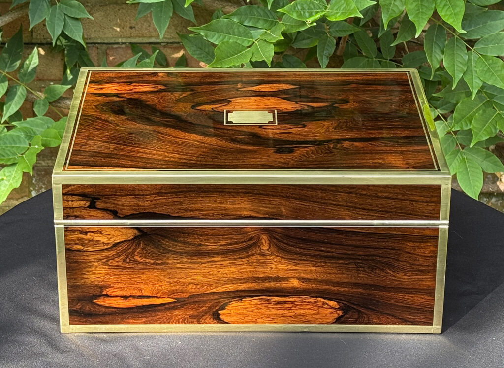 Rear view of an Antique Jewellery Box in Rosewood with Bramah Lock, by David Edwards.
